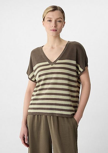 Comma Kurzarmshirt Gestreifter Strickpullover mit Glitzergarn günstig online kaufen