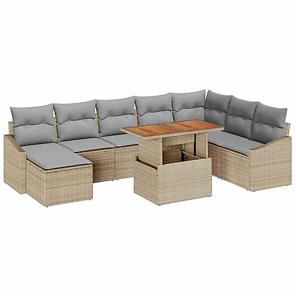 vidaXL Garten-Sofa-Set mit Speicher 9-Tlg Beige Poly Rattan 3358611 günstig online kaufen