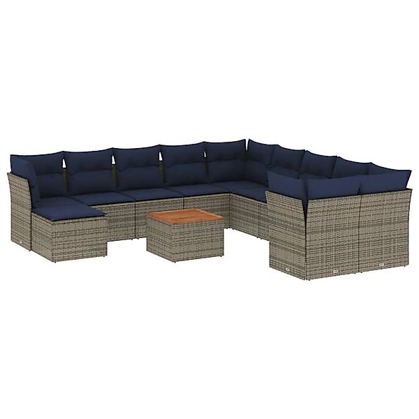 vidaXL 12-Tlg Gartensofa-Set mit Kissen Grau Polyrattan 3256313 günstig online kaufen
