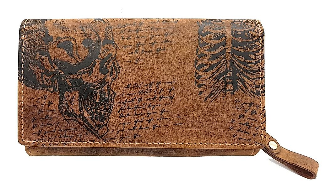 JOCKEY CLUB Geldbörse echt Leder Portemonnaie mit RFID Schutz Totenkopf Ske günstig online kaufen