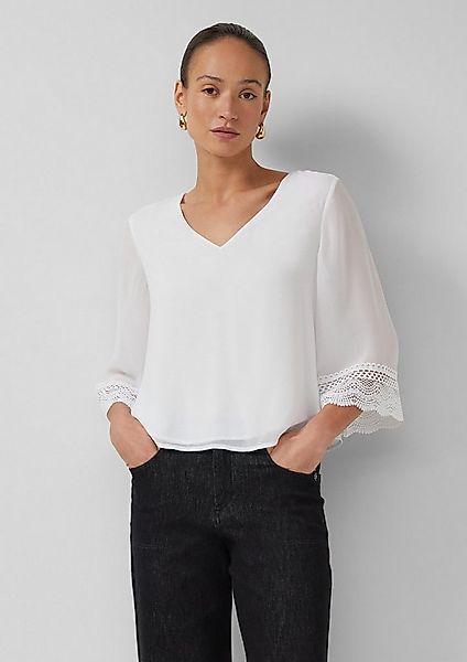 s.Oliver Kurzarmbluse Bluse Fließende Chiffon-Bluse mit Spitzen-Details günstig online kaufen