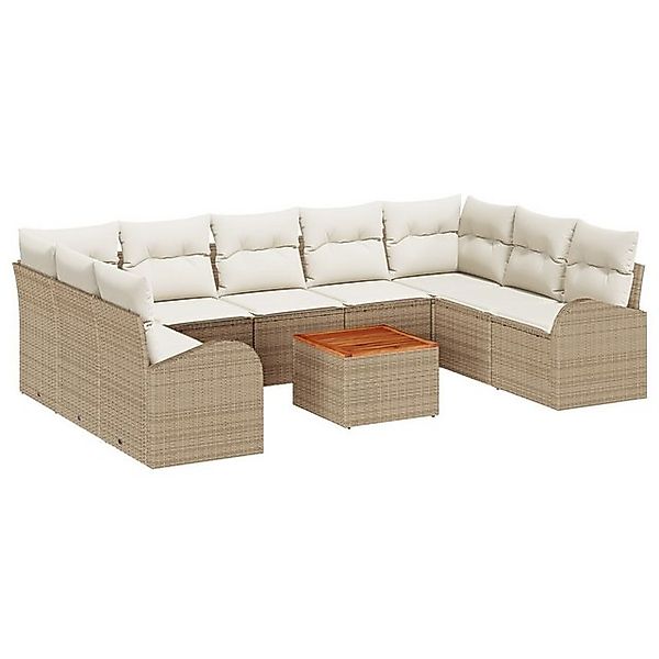 vidaXL Loungesofa 10-tlg. Garten-Sofagarnitur mit Kissen Beige Poly Rattan, günstig online kaufen
