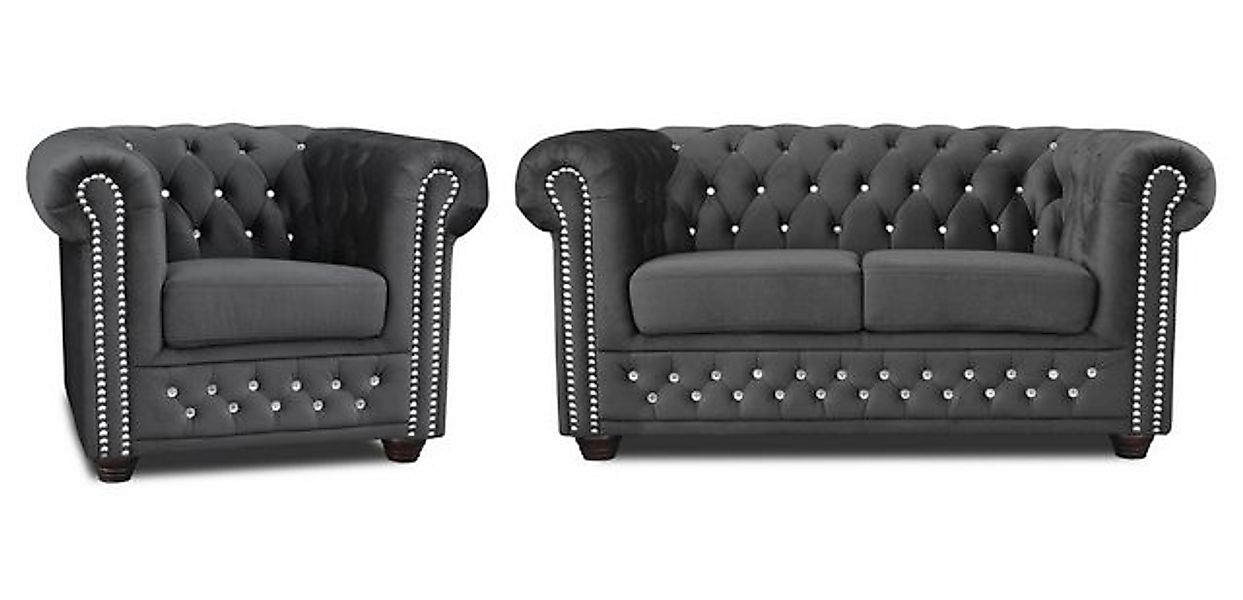 Xlmoebel Sofa Zweisitzer Chesterfield Stoffsofa in Schwarz, Hergestellt in günstig online kaufen