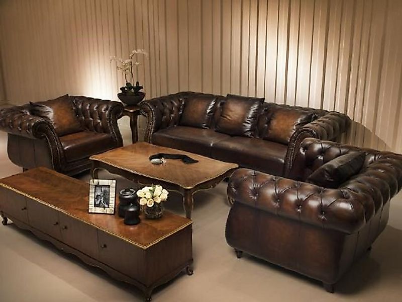 JVmoebel Sofa Chesterfield Polster Sofagarnitur Antik Stil Sofa Polster 3+1 günstig online kaufen