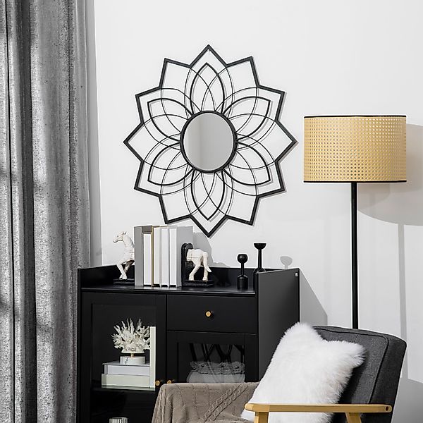 HOMCOM Wandspiegel Rund 79x79cm, eleganter Wohnzimmerspiegel mit floralen M günstig online kaufen