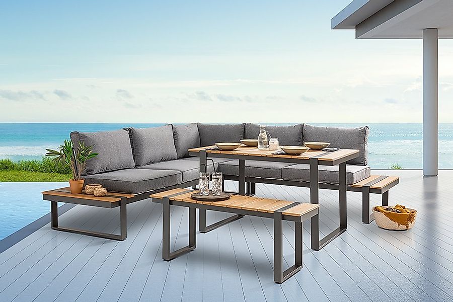 riess-ambiente Sitzgruppe TAMPA LOUNGE 240cm grau / natur, (Set, 3-tlg), Ga günstig online kaufen