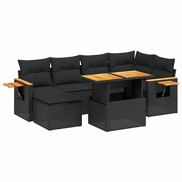 vidaXL 7-Tlg Garten-Sofagarnitur mit Kissen Schwarz Poly Rattan 3273617 günstig online kaufen
