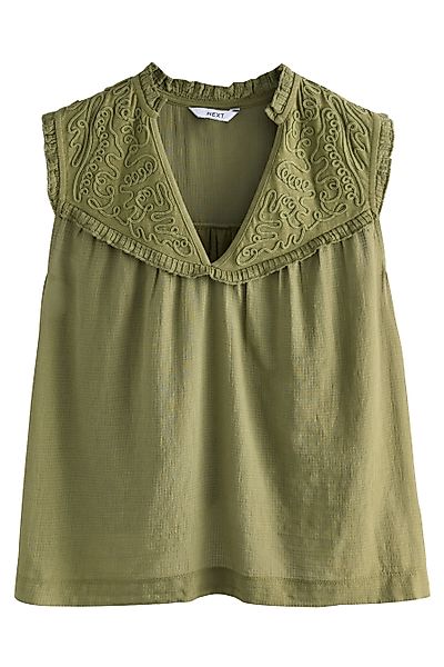 Next Rüschenbluse Ärmelloses Oberteil mit Stickerei und Rüschen (1-tlg) günstig online kaufen