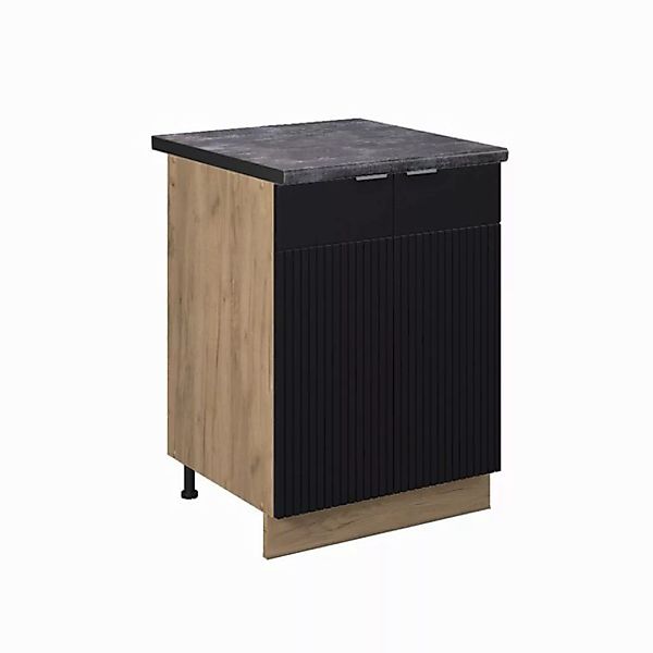 Vicco Unterschrank Fame-Line, Schwarz gestreift/Goldkraft Eiche, 60 cm, AP günstig online kaufen