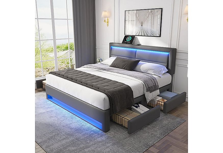 HAUSS SPOLE Polsterbett 160x200cm, mit USB-Anschluss, LED-Beleuchtung, 4 Sc günstig online kaufen