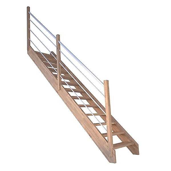 Treppe Mykonos Pro Eiche Ger. 80 cm Holz-Edelstahl-Geländer Weiß L FSC® günstig online kaufen