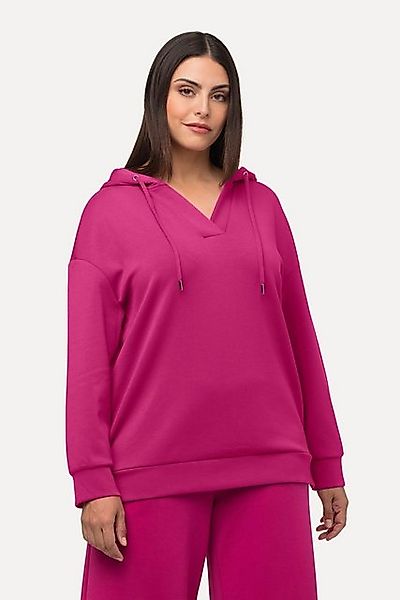 Ulla Popken Sweatshirt Hoodie Oversized V-Ausschnitt Langarm Kapuzenshirt günstig online kaufen