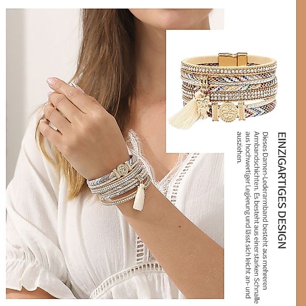 Refttenw Lederarmband Damen Boho Strass Leder günstig online kaufen
