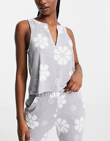 Gilly Hicks – Pyjama-Trägertop in Grau mit Blumenmuster, Kombiteil günstig online kaufen