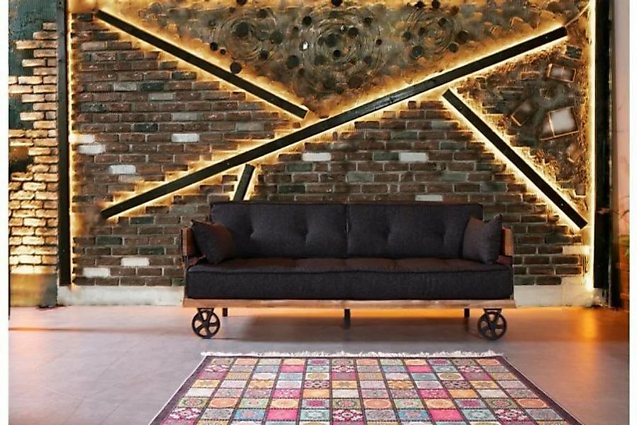 JVmoebel Sofa Schwarze Stoff Couch auf Rädern Loft Design mit Holz Korpus S günstig online kaufen