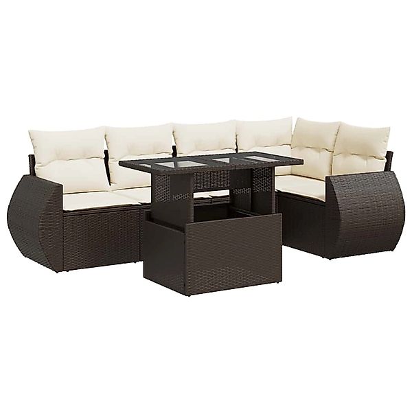 vidaXL 6-Tlg Garten-Sofagarnitur mit Kissen Braun Poly Rattan 3326644 günstig online kaufen