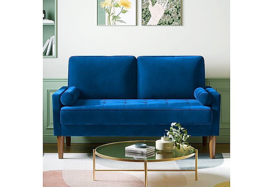 OUNUO 2-Sitzer Couch 2 Sitzer, Samt Kleines Sofa mit 2 Wurfkissen, Grün günstig online kaufen