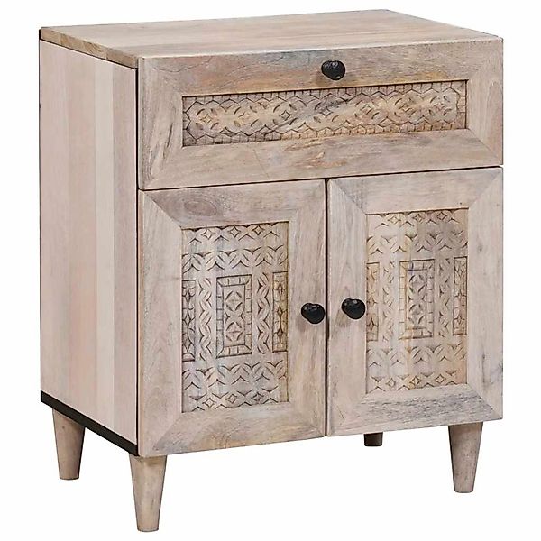 vidaXL Nachttisch mit Tür Beige 50 x 33 x 60 cm Massives Mangoholz 4018127 günstig online kaufen