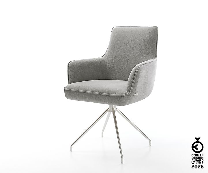 Esszimmerstuhl Heira-Flex mit Armlehnen Strukturstoff Soft Grau Kreuzgestel günstig online kaufen