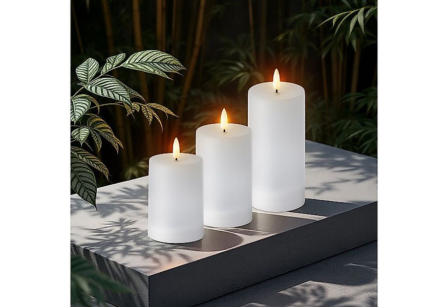 Spetebo LED-Kerze Solar LED Stumpenkerzen mit Flammen Effekt 3er Set - 15 / günstig online kaufen