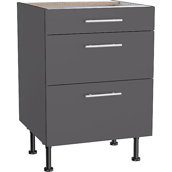 Optifit Küchen-Unterschrank mit 3 Auszügen Ingvar420 60 cm Anthrazit Matt günstig online kaufen