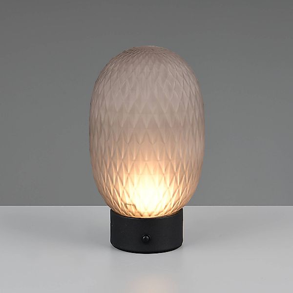 LED-Akku-Tischleuchte Facette, rauchgrau, USB, Glas günstig online kaufen