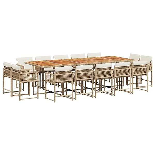 vidaXL 15-Tlg Garten-Essgruppe mit Kissen Beige Poly Rattan 3211600 günstig online kaufen