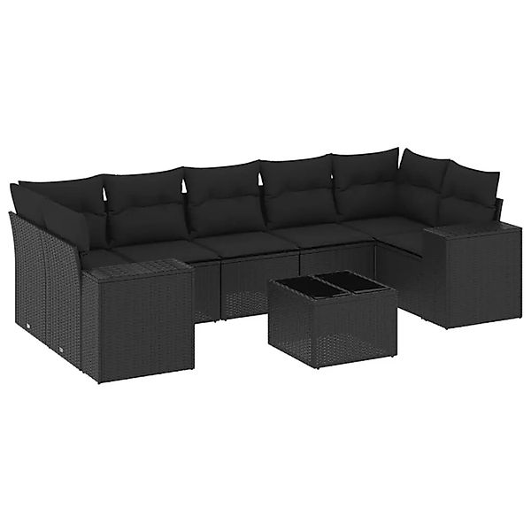 vidaXL 8-Tlg Garten-Sofagarnitur mit Kissen Schwarz Poly Rattan 3222334 günstig online kaufen