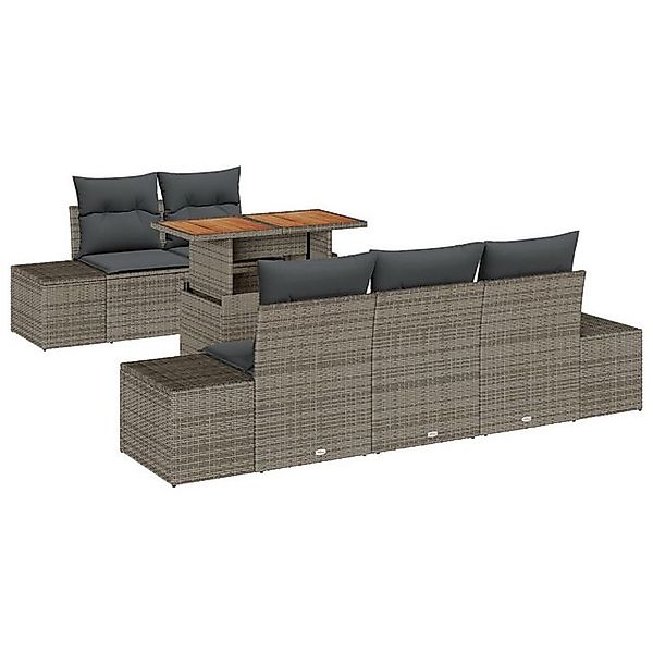 vidaXL Loungesofa 6-tlg. Garten-Essgruppe mit Kissen Grau Poly Rattan, 6 Te günstig online kaufen