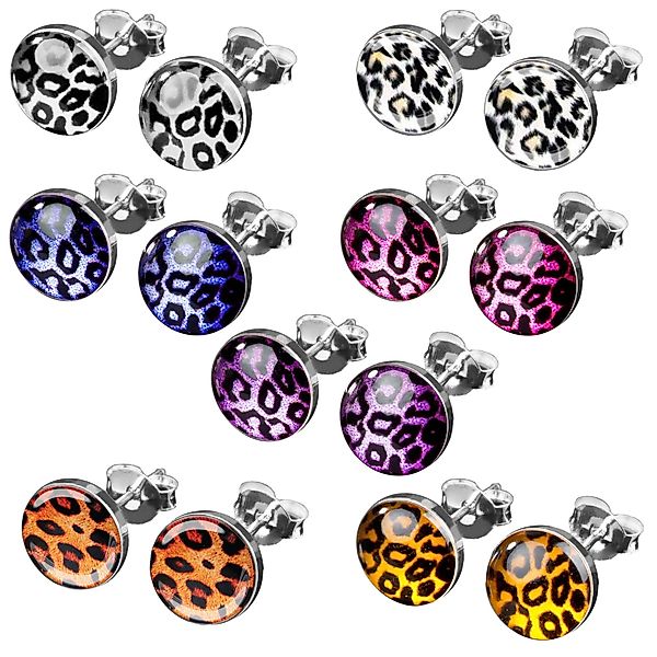 viva-adorno Paar Ohrstecker Damen Ohrringe rund Edelstahl Schwarz Leoprint günstig online kaufen