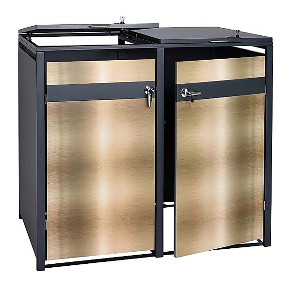 PROREGAL Mülltonnenbox 2er 117x132x80cm Anthrazit Gold günstig online kaufen