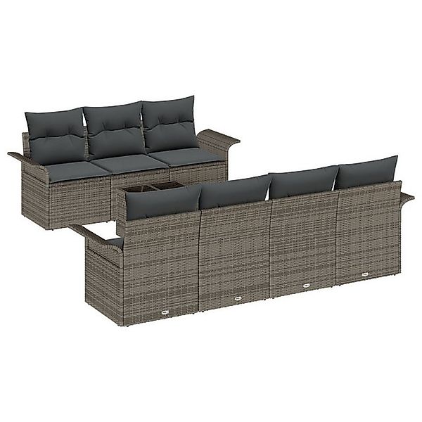 vidaXL Loungesofa 8-tlg. Garten-Sofagarnitur mit Kissen Grau Poly Rattan, 8 günstig online kaufen
