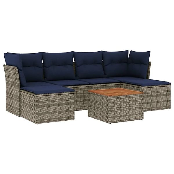 vidaXL 7-Tlg Gartensofa-Set mit Kissen Grau Polyrattan 3256103 günstig online kaufen