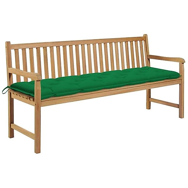 vidaXL Gartenbank mit Grüner Auflage 175 cm Massivholz Teak 3062804 günstig online kaufen