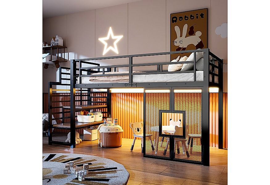 Merax Hochbett mit LED-Beleuchtung (1-St., Jugendbett Einzelbett Hausbett) günstig online kaufen