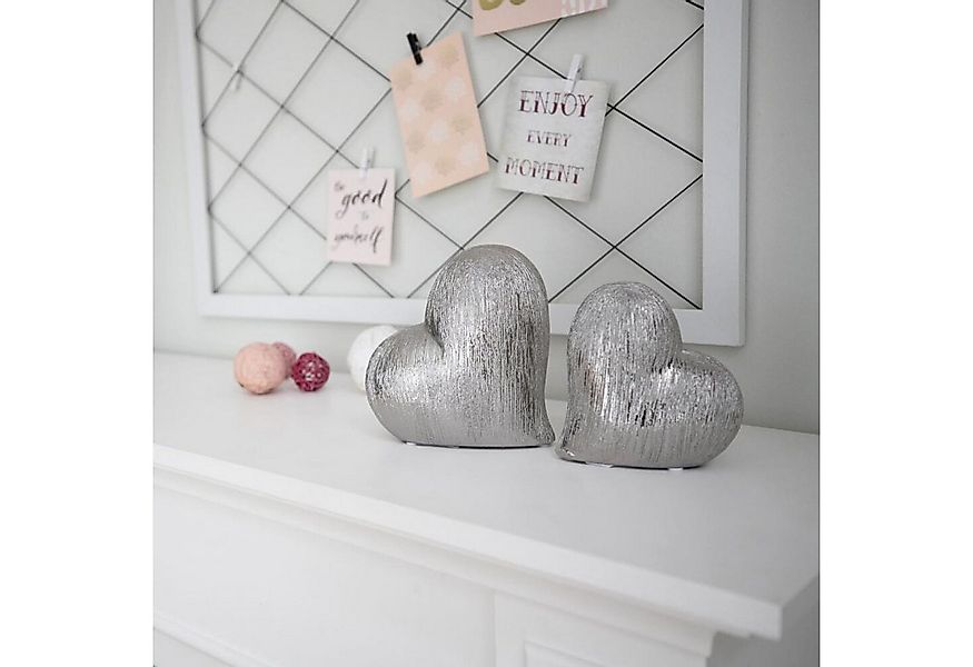 BURI Dekofigur Keramik Deko-Herz Silber Figur Skulptur Dekoelement Tischdek günstig online kaufen