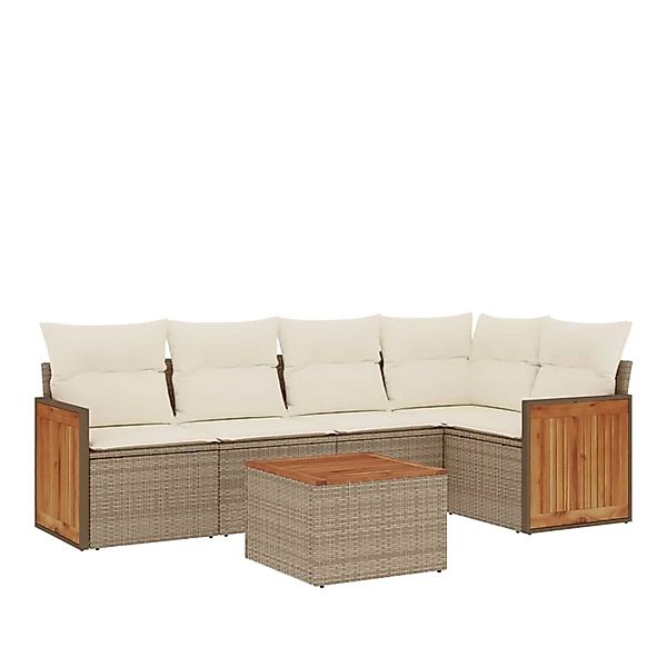vidaXL 6-Tlg Garten-Sofagarnitur mit Kissen Beige Poly Rattan 3260035 günstig online kaufen