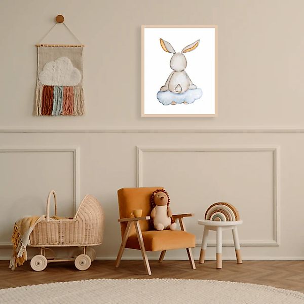 Lüttenhütt Bild mit Rahmen »Hase auf Wolke«, Fantasy-Hase-Hasen-Tiere, (1 S günstig online kaufen
