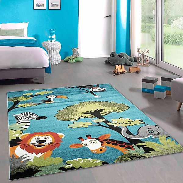Carpetia Kinderteppich Waldtier-Teppich in Blau Ein günstig online kaufen
