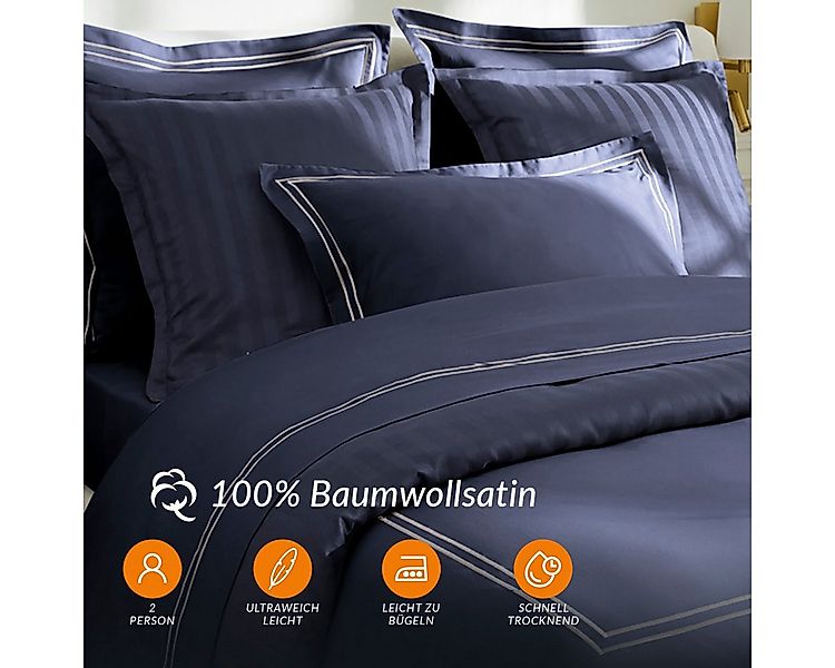 Pure cottom Bettwäsche Satin-Bettwäsche weiß/dunkelblau, 200x220 & 2x 80x80 günstig online kaufen