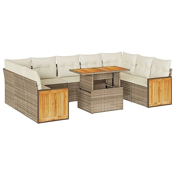 vidaXL 10-Tlg Garten-Sofagarnitur mit Kissen Beige Poly Rattan Akazie 33277 günstig online kaufen