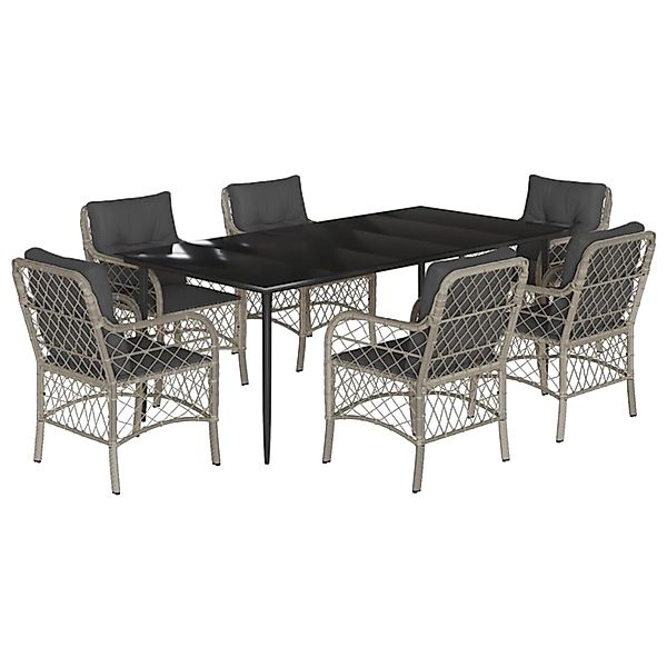 vidaXL 7-Tlg Garten-Essgruppe mit Kissen Hellgrau Poly Rattan 3212171 günstig online kaufen
