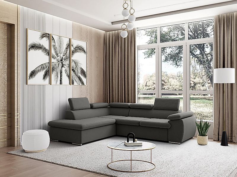 Ecksofa mit Schlaffunktion & Bettkasten - Ecke Links - Anthrazit - FABIEN günstig online kaufen