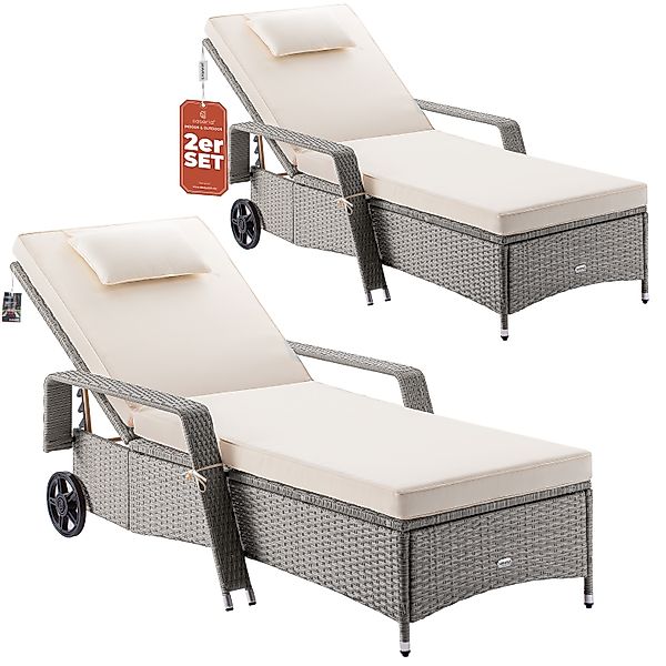 Polyrattan Gartenliege 2er-Set Creme/Creme 193x90x43cm günstig online kaufen