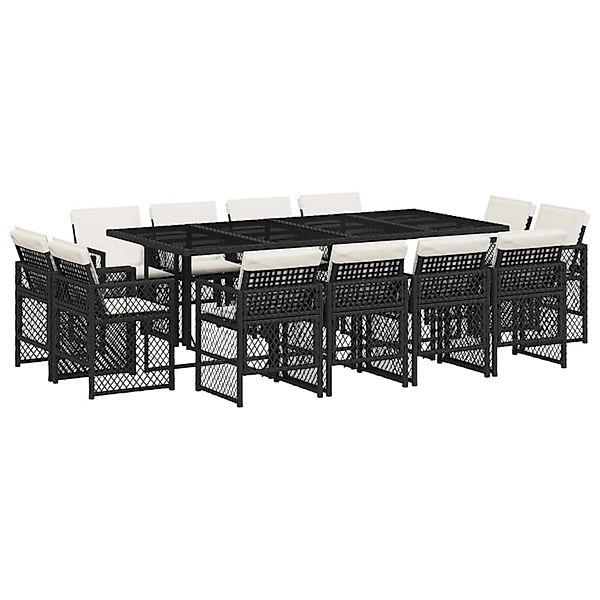 vidaXL 13-Tlg Garten-Essgruppe mit Kissen Schwarz Poly Rattan 3210858 günstig online kaufen