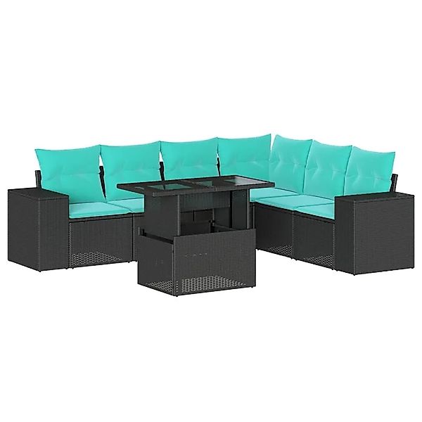 vidaXL 7-Tlg Gartensofa-Set mit Kissen Schwarz Polyrattan 3269187 günstig online kaufen