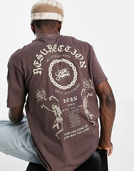 Sixth June – T-Shirt in Braun mit „Resurrection“-Print hinten günstig online kaufen