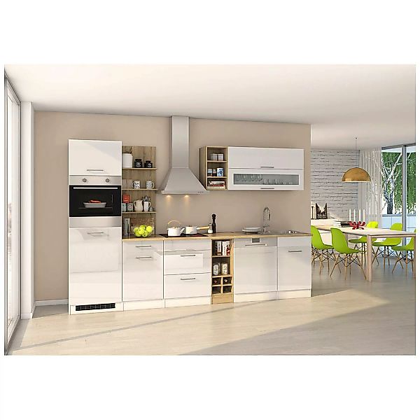 Küchenzeile weiß glänzend 310 cm MARANELLO-03 inkl. E-Geräte, Weiß Hochglan günstig online kaufen