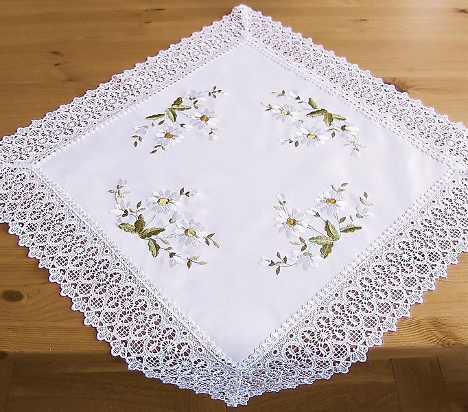 matches21 HOME & HOBBY Tischdecke Mitteldecke Stick Voile Stoff mit Häkelka günstig online kaufen