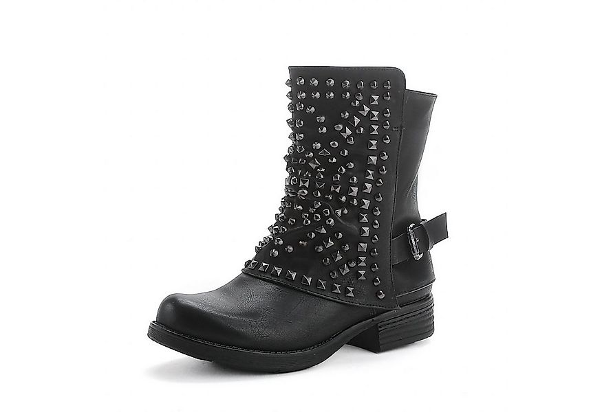 Pogolino ST03 Bikerboots Damen Biker Boots Nieten Stiefeletten leicht gefüt günstig online kaufen